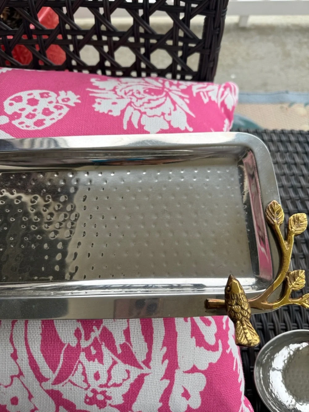 Hammered Silver Serving Set with Gold Leaf Accents - Elegant Home Dining